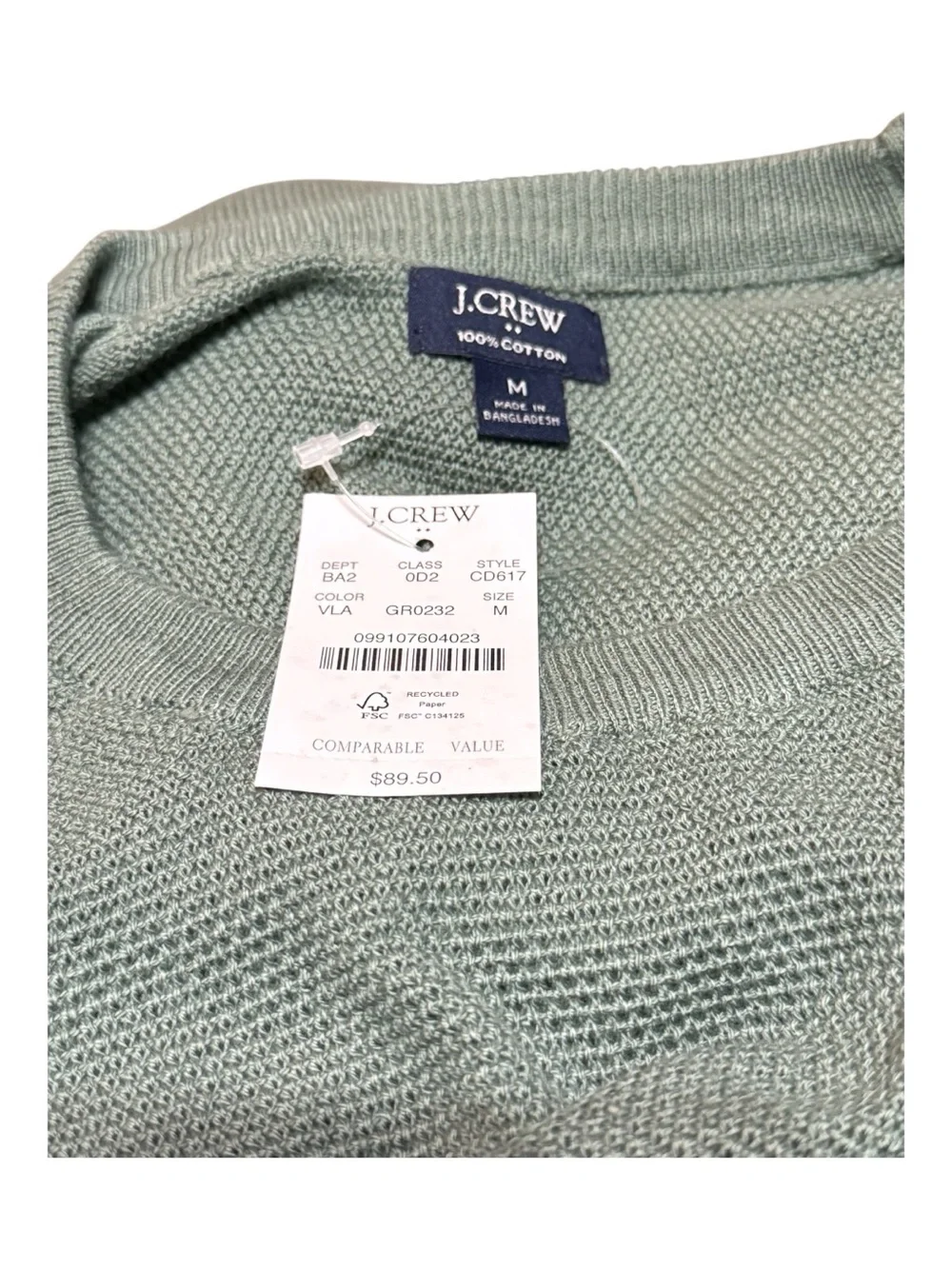 J.Crew Men’s Lightweight 100% Cotton Crewneck Sweater Green M NWT